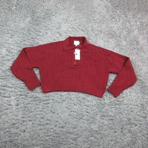 Pink Rose Sweater Juniors Small Red Collared Cable Knit Cropped Pullover NWT